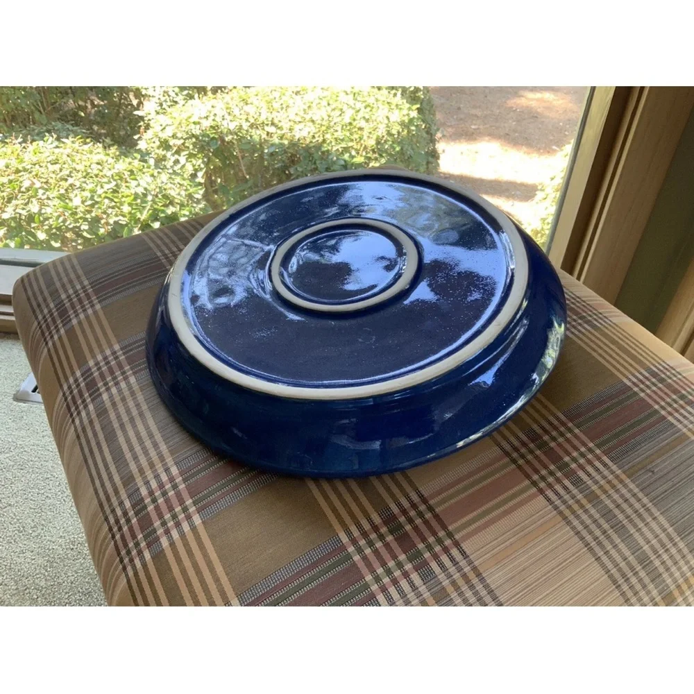 Prado Stoneware Collection Blue Glazed Pottery Chip and Dip Bowl Handmade